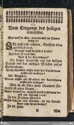 Vom Eingange des heiligen Catechismi