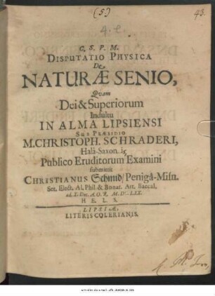 Disputatio Physica De Naturae Senio