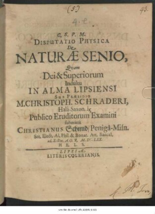 Disputatio Physica De Naturae Senio