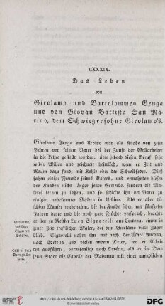 CXXXIX. Das Leben von Girolamo und Bartolommeo Genga und von Giovan Battista San Marino, dem Schwiegersohne Girolamo's