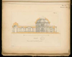 Ausstellungsgebäude Monatskonkurrenz November 1874: Längsschnitt; Maßstabsleiste