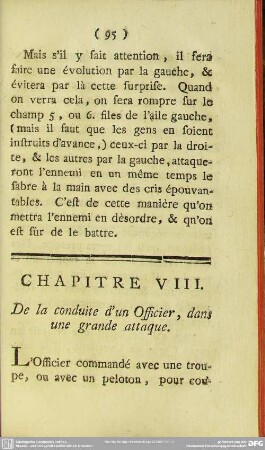 Chapitre VIII. De la conduite d'un Officier, dans une grande attaque
