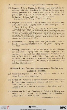 Während des Druckes eingegangene Werke aus anderem Besitze (Nr. 201-211)
