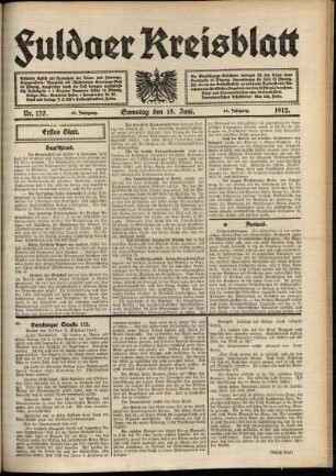 Erste Ausgabe vom Samstag, den 15. Juni 1912.