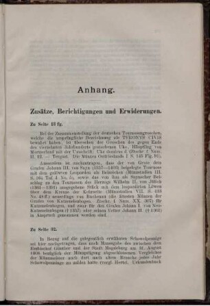 Anhang. Zusätze, Berichtigungen und Erwiderungen