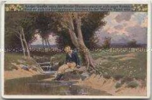 Postkarte mit Illustration zum Volkslied "An der Quelle sass der Knabe..."