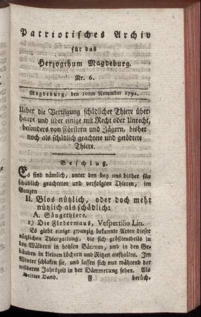 Nr. 6. Magdeburg, den 10ten November 1792