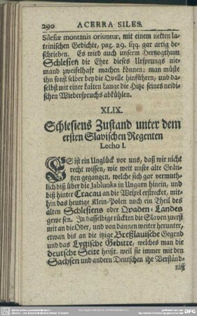 XLIX. Schlesiens Zustand unter dem ersten Slavischen Regenten Lecho I.