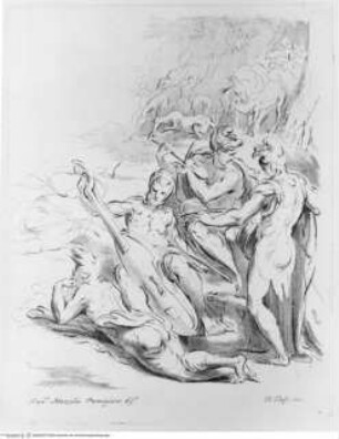Raccolta di disegni originali di Fra.co Mazzola detto il Parmigianino tolti dal gabinetto di Sua Eccellenza il Sig.re Conte Alessandro Sanvitale - (Tav. 5) Musizierende in einer Landschaft