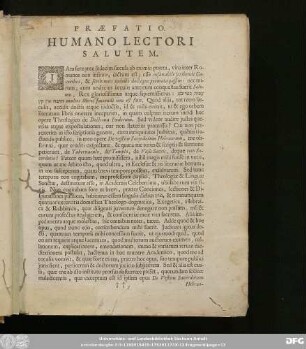 Praefatio. Humano Lectori Salutem.