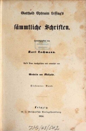 Gotthold Ephraim Lessing's sämmtliche Schriften. 7