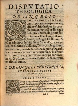 Disputatio Theologica, De Angelis