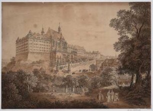 Ansicht vom Schloss in Altenburg, getönte Radierung, 1810 : [Altenburg] / [Adrian Zingg]. - [S.l.] , [ca. 1810?]. - 1 Kunstbl. : getönte Radierung ; 45 x 31 cm