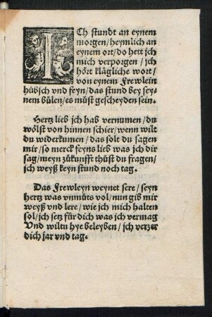 ICh stundt an eynem || morgen/ heymlich an || eynem ort/