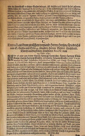 Extract aus weyland Herrn Hertzog Ernsts zu S. Gotha Hochfürstl. Durchl. unterm 31. Aug. 1654 errichteten letzten Willen