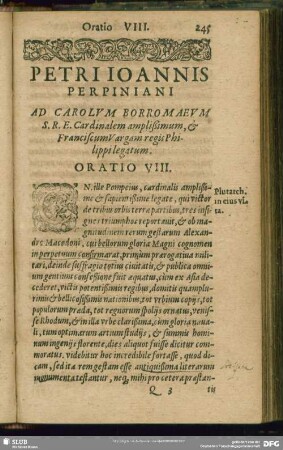 Ad Carolum Borromaeum S. R. E. Cardinalem amplißimum, & Francisicum Vargam regis Philippi legatum. Oratio VIII