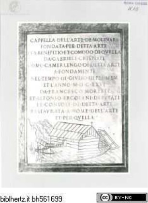 Inschrifttafel mit Gründungsdatum der Kapelle und einer Wassermühle