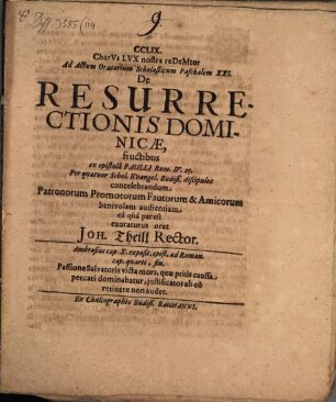 CCLIX. Ad actum oratorium ... de resurrectionis dominicae fructibus