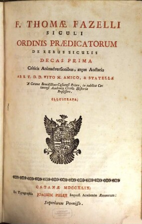 De rebus Siculis : Criticis animadversionibus atque anetario, Decas 1.