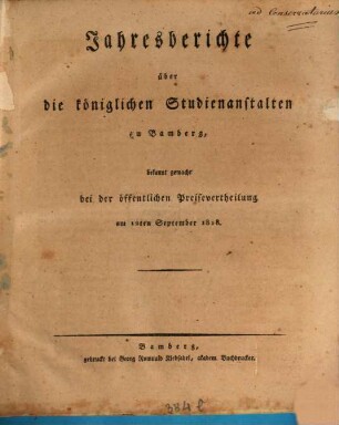 Jahres-Bericht über die Königlichen Studienanstalten zu Bamberg, 1817/18
