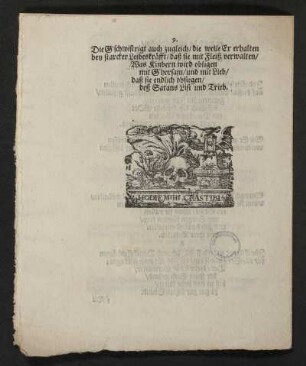 Schlussvigentte (Holzschnitt): Vanitassymple: Hodie Mihi Cras Tibi