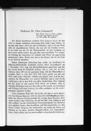 Professor Dr. Otto Lehmann [Nachruf]
