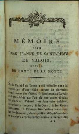 Histoire du collier ou mémoire de la dame Comt. de la Motte contre M. le Card. de Rohan et le soid. Comte de Cagliostro
