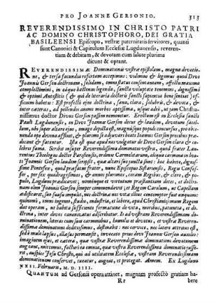 Reverendissimo In Christo Patri Ac Domino Christophoro, Dei Gratia Basileensi [...]