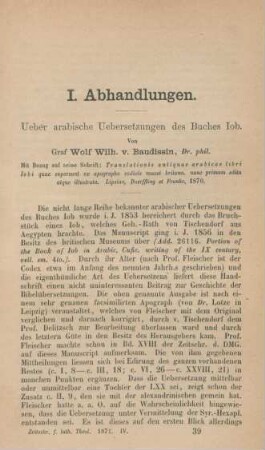 601-605 Ueber arabische Uebersetzungen des Buches Iob