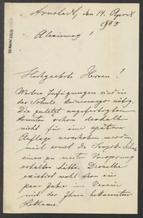 Brief an B. Schott's Söhne : 14.04.1903