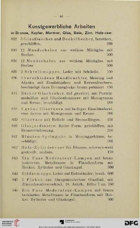 Kunstgewerbliche Arbeiten in Bronze, Kupfer, Marmor, Glas, Bein, Zinn, Holz usw. (Nr. 832-846)