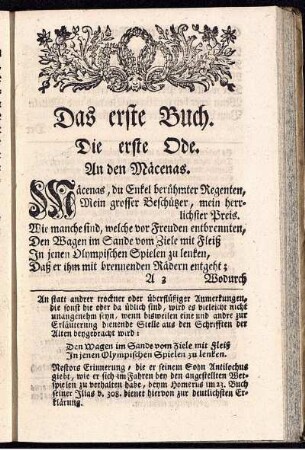 Das erste Buch. Die erste Ode - Das erste Buch. Die acht und dreyssigste Ode.
