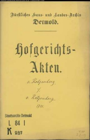 von Kotzenberg, Leutnant zu Horn gegen Wegekommissar von Kotzenberg - Lehnsgebühren