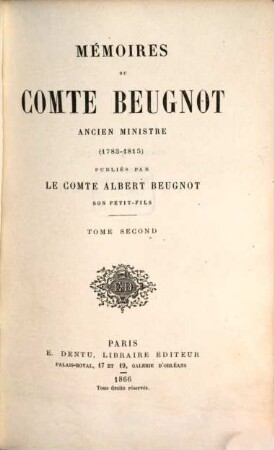 Mémoires Mémoires de Comte Beugnot, II
