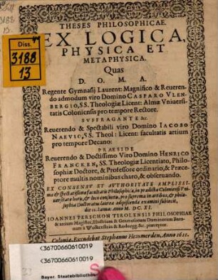 Theses philosophicae ex logica, physica et metaphysica
