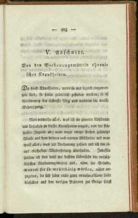 V. Abschnitt. Von den Vorbauungsmitteln chronischer Krankheiten.