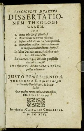 4: Fasciculus ... Dissertationum Theologicarum. 4