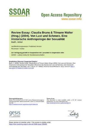 Review Essay: Claudia Bruns & Tilmann Walter (Hrsg.) (2004). Von Lust und Schmerz. Eine Historische Anthropologie der Sexualität