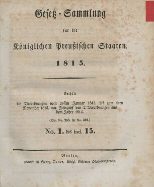 1815: Gesetzsammlung für die Königlich-Preußischen Staaten
