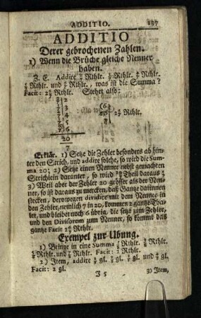 Additio: Derer gebrochenen Zahlen