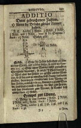 Additio: Derer gebrochenen Zahlen