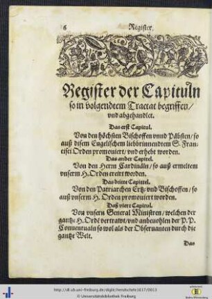 Register der Capituln so in volgendtem Tractat begriffen und abgehandlet.