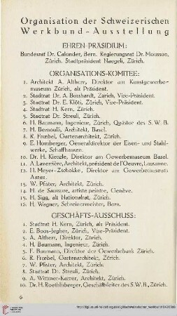 Organisation der Schweizerischen Werkbund - Ausstellung