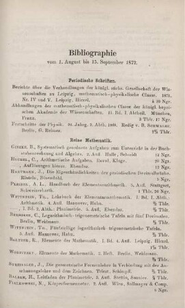 Bibliographie vom 1. August bis 15. September 1872.