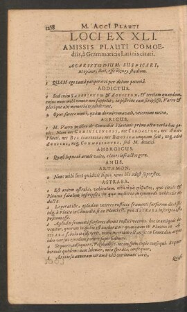 Loci Ex XLI. Amissis Plauti Comoediis, a Grammaticis Latinis citati.