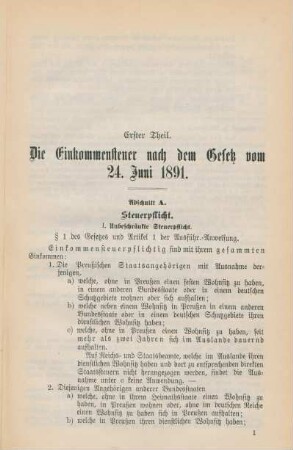 Erster Theil. Die Einkommensteuer nach dem Gesetz vom 24. Juni 1891.