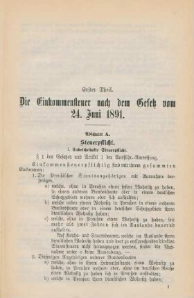 Erster Theil. Die Einkommensteuer nach dem Gesetz vom 24. Juni 1891.