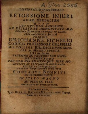 Dissertatio Inavgvralis De Retorsione Inivriarvm Verbalivm