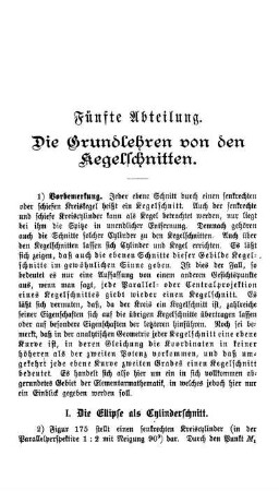 Fünfte Abteilung. Die Grundlehren von den Kegelschnitten.