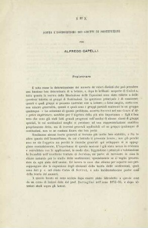 Sopra l'isomorfismo dei gruppi di sostituzioni.